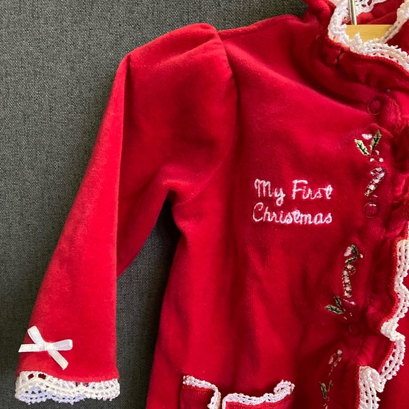 Little Me Baby Red Romper Girl Holiday Ruffle Trim “My First Christmas” Sz 9M(h) - Picture 2 of 7
